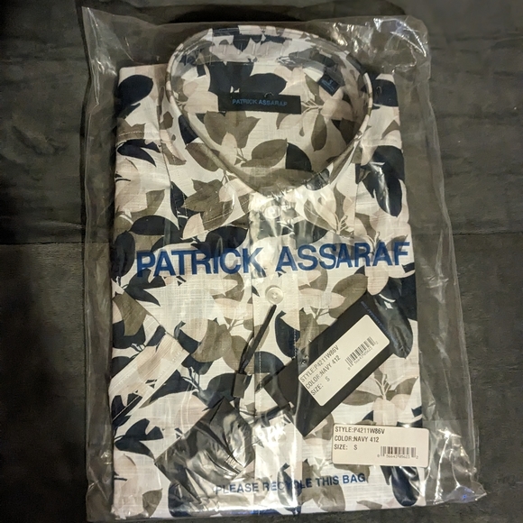 PATRICK ASSARAF Printed Cotton Long Sleeve Shirt size S Navy and Grey - Picture 3 of 3